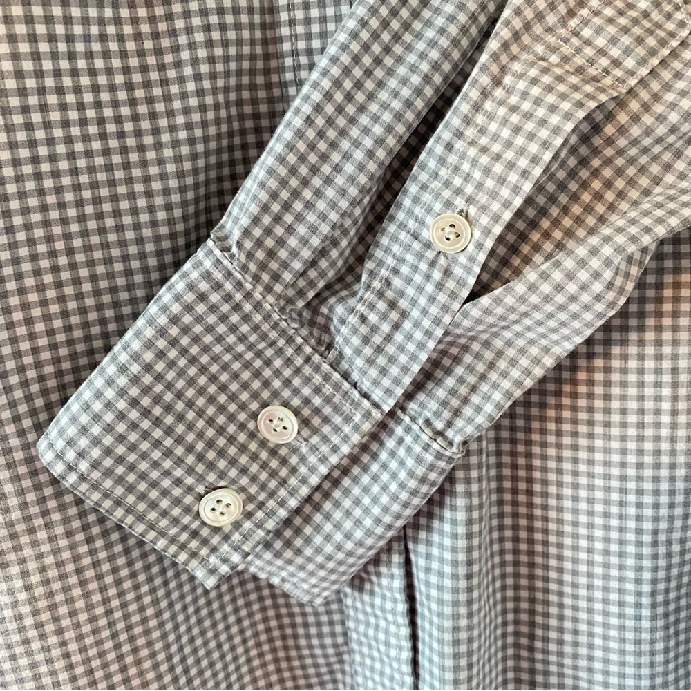 Theory Gray Gingham Button Down, Size Medium - image 5